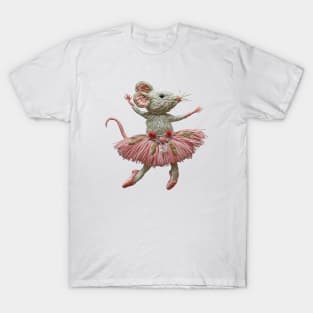 Stitch and Twirl: Adorable White Mouse in Balletic Bliss T-Shirt